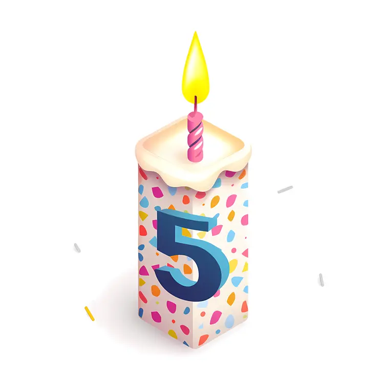 Number 5 Candle on Colorful Cake