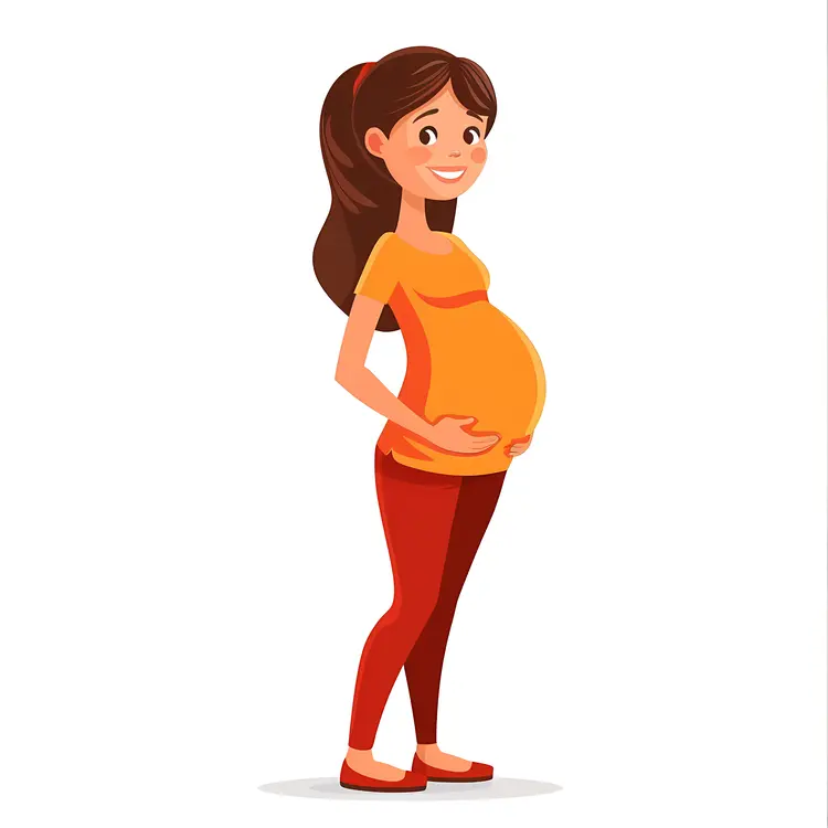Pregnant Woman in Orange Shirt and Red Pants