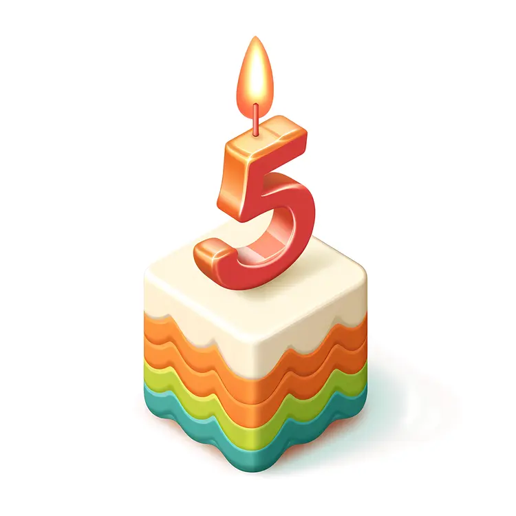 Colorful Number 5 Birthday Candle on Cake