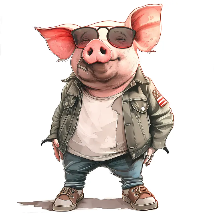 Cool Pig in Sunglasses and Jacket