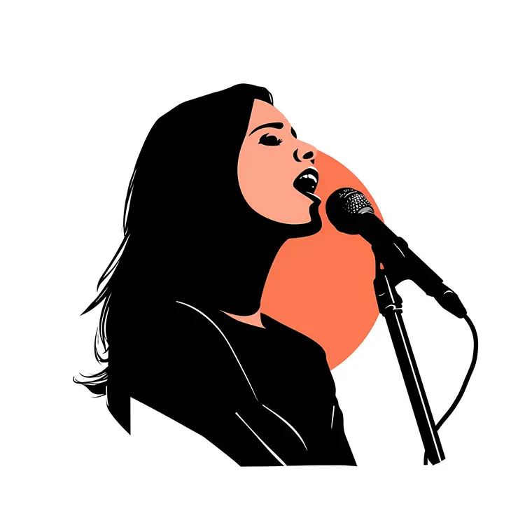 Singing Woman with Microphone and Orange Background