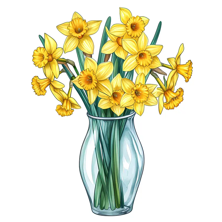 Yellow Daffodils in a Clear Glass Vase