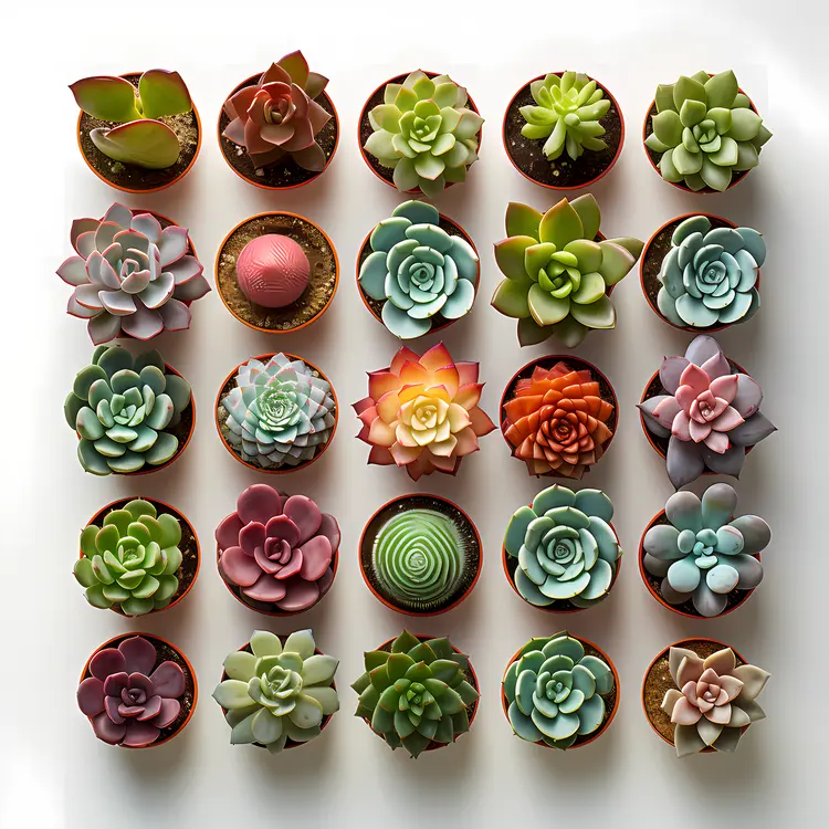 Colorful Succulents in Small Pots