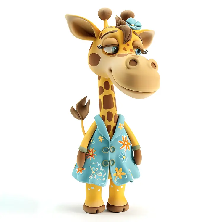 Cute Cartoon Giraffe in Blue Dress
