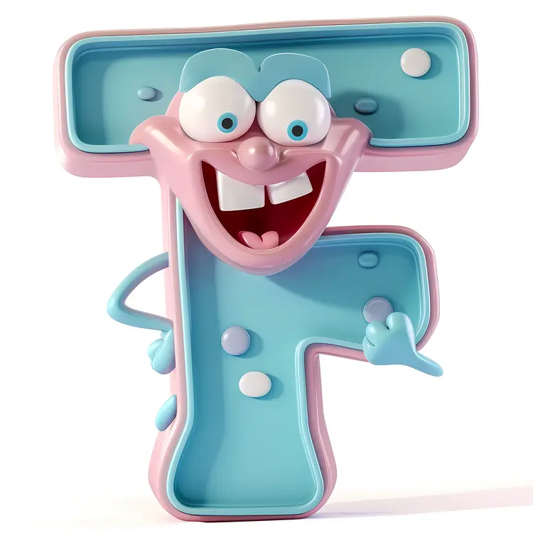 Blue F Alphabet Character with Eyes and Smile