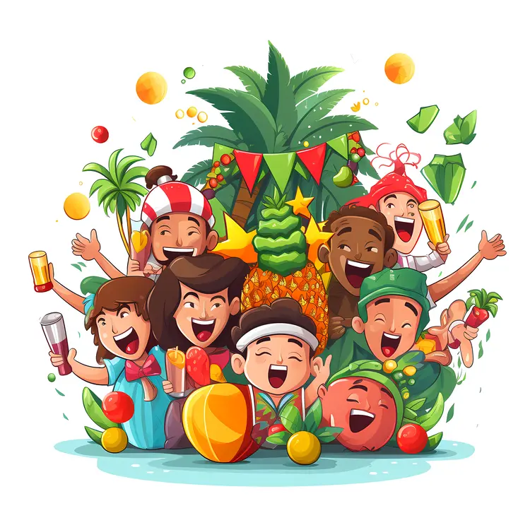 Group of Happy People at Tropical Party