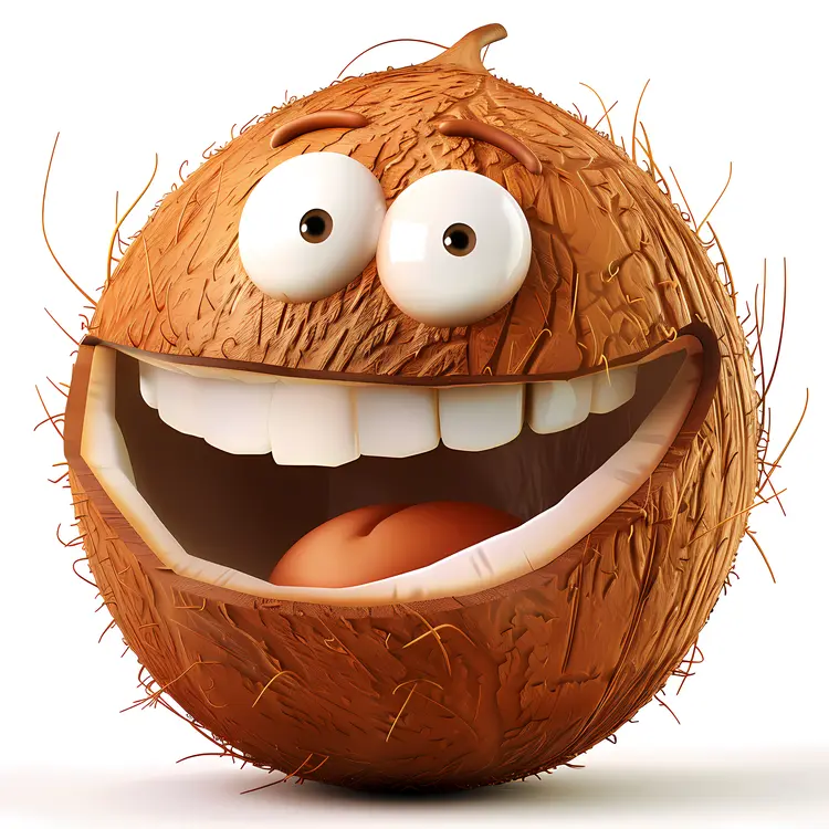 Happy Coconut Cartoon with Big Teeth
