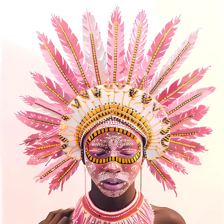 Pink Feather Headdress with Face Paint