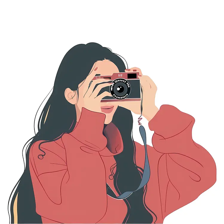 Photographer with Camera in Red Sweater