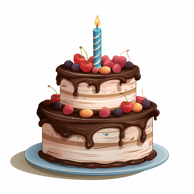 Birthday Cake with Candles and Berries
