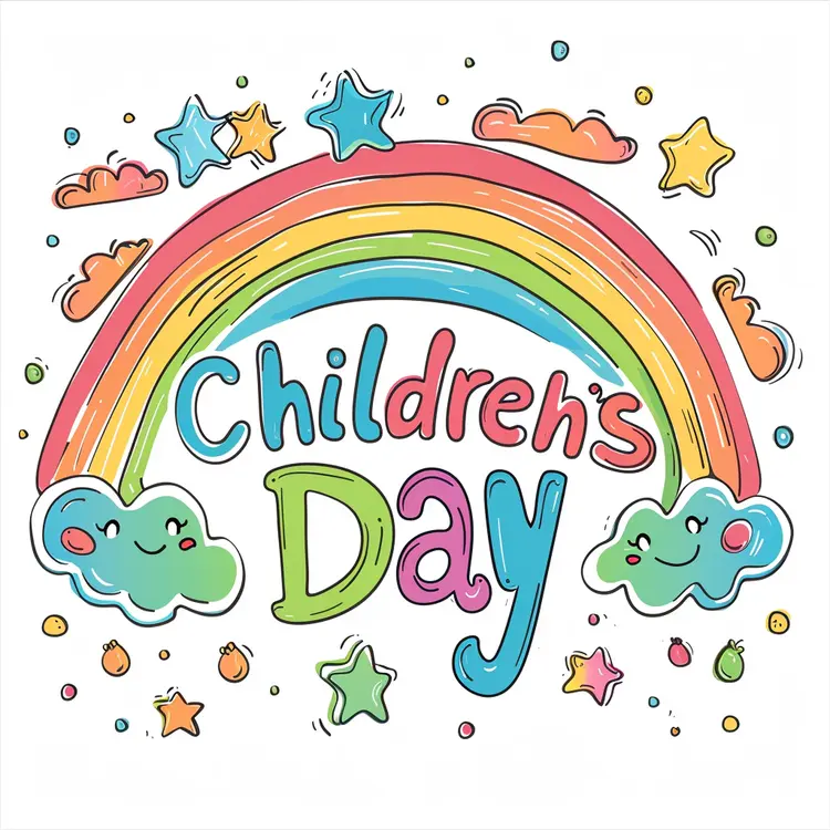 Colorful Children's Day Celebration with Rainbow and Stars