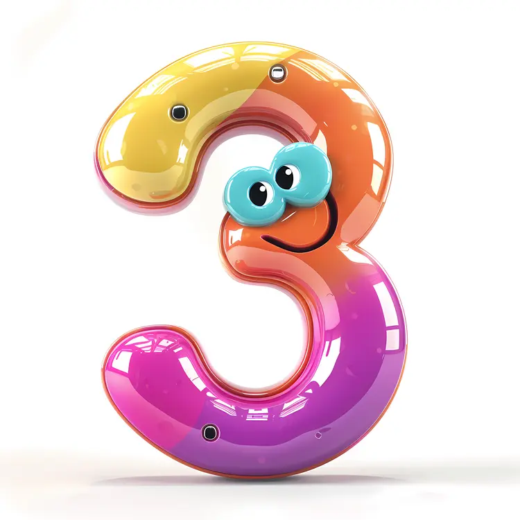 Cute Colorful Number 3 Cartoon Character
