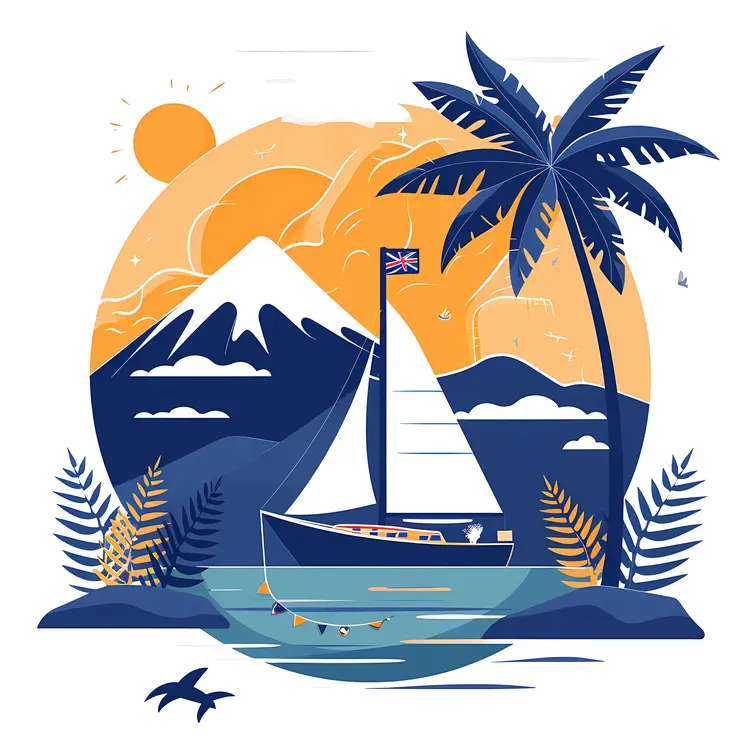 Sailboat with Mountain Background