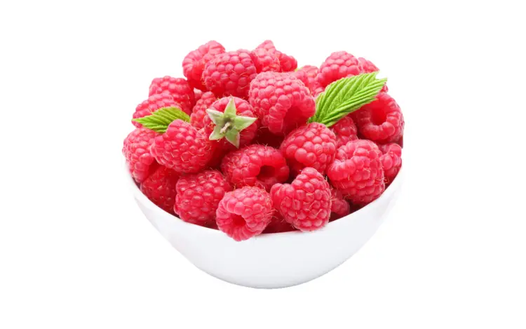 Fresh Red Raspberries in a White Bowl