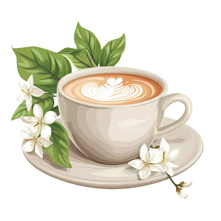Coffee cup with white flowers