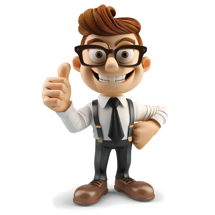 Nerdy Character with Glasses Giving Thumbs Up