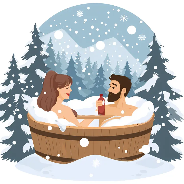 Couple Relaxing in Hot Tub During Winter