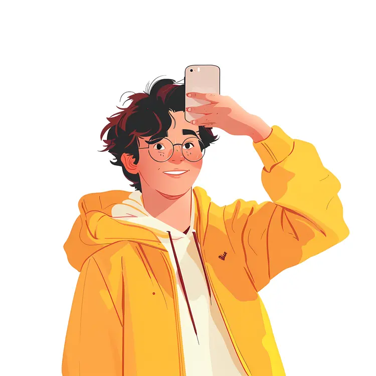 Cartoon Boy Taking Selfie