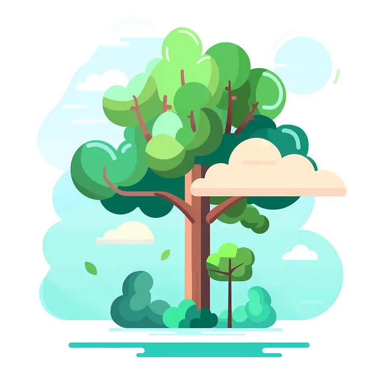 Cartoon Tree with Clouds