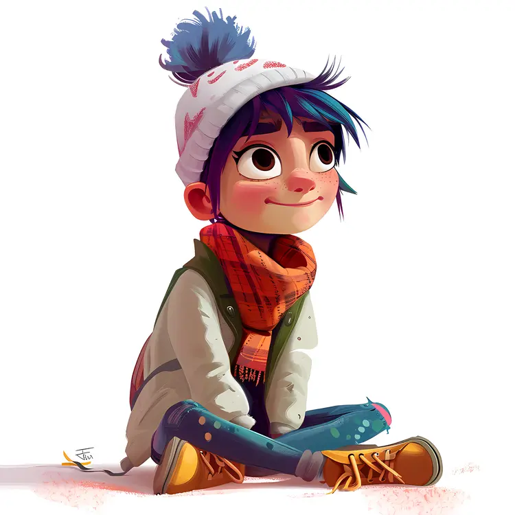 Cute Girl Sitting in Winter Clothes
