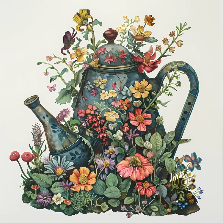Floral Watering Can Illustration