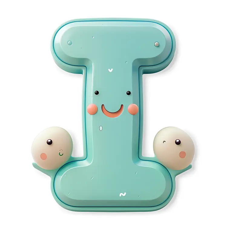 Cute Blue Letter I with Smiling Face