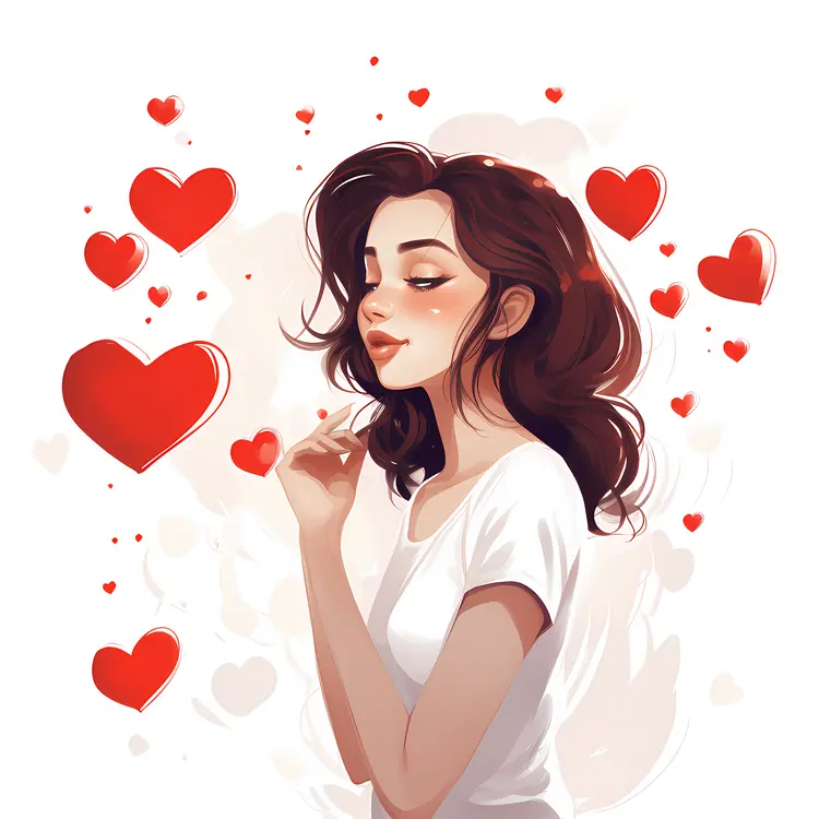 Girl with Red Heart Balloons