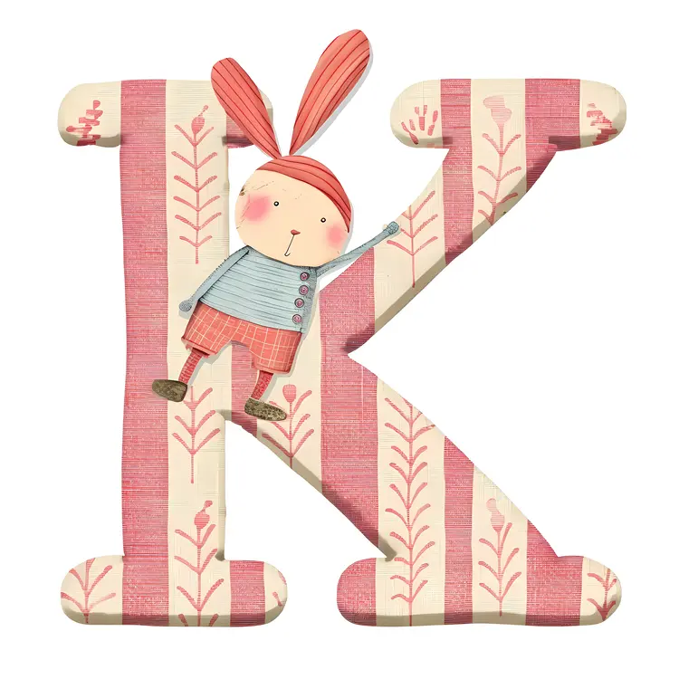 Cute Bunny on Striped Letter K