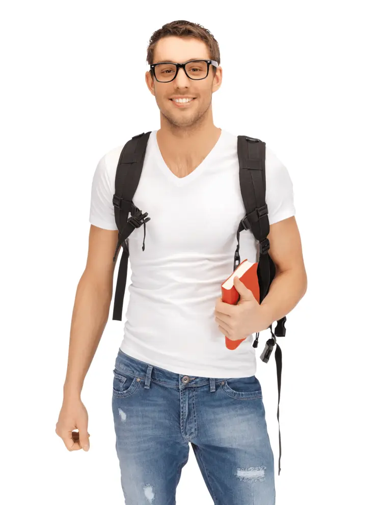 Smiling Student with Backpack and Notebook