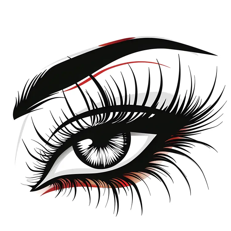 Stylized Eye Illustration with Red and Black Accents