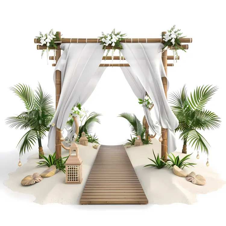 Bamboo Wedding Arch with White Drapes