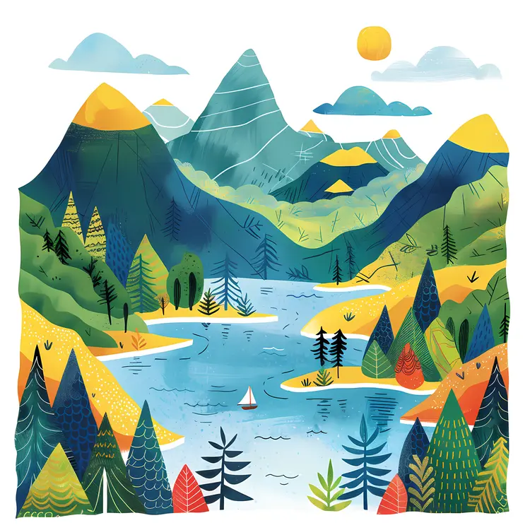 Colorful Landscape with Mountains and River