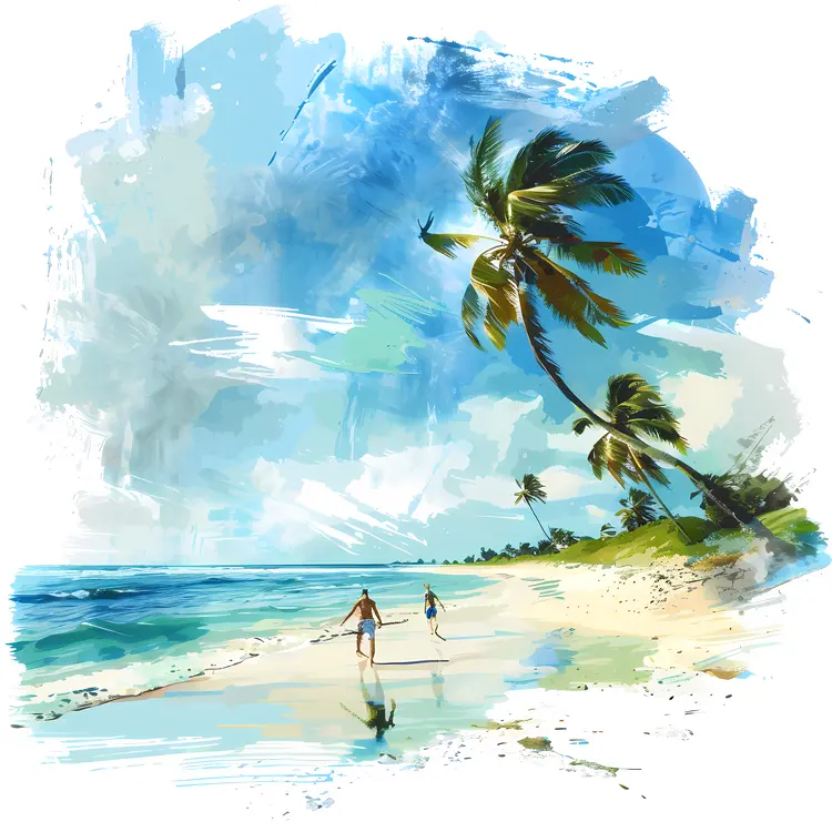 Tropical Beach with Palm Trees