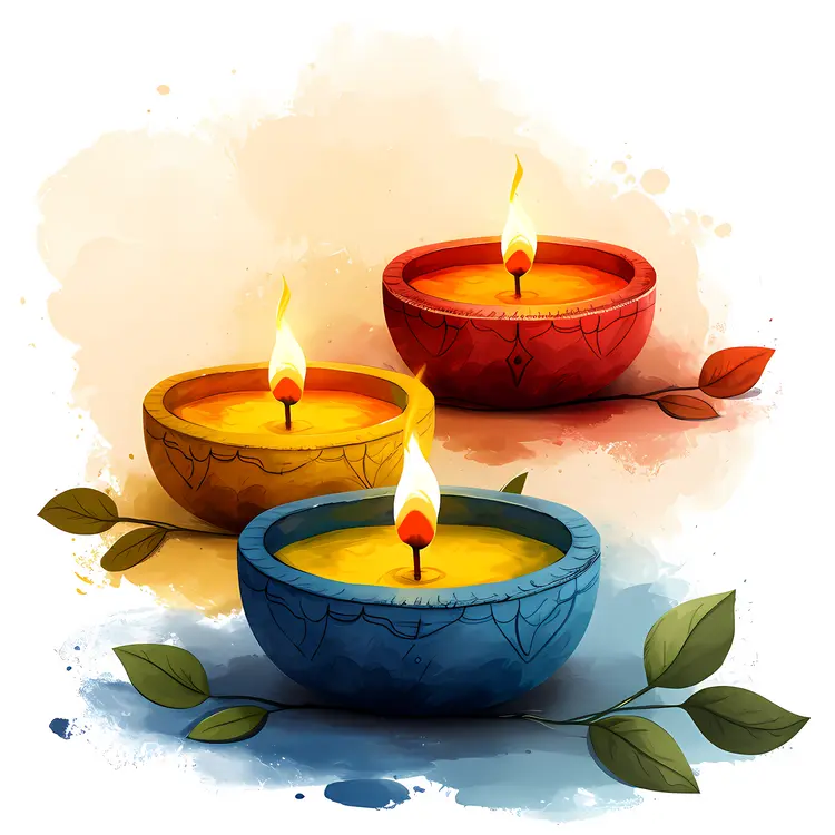 Colorful Candles in Decorative Bowls