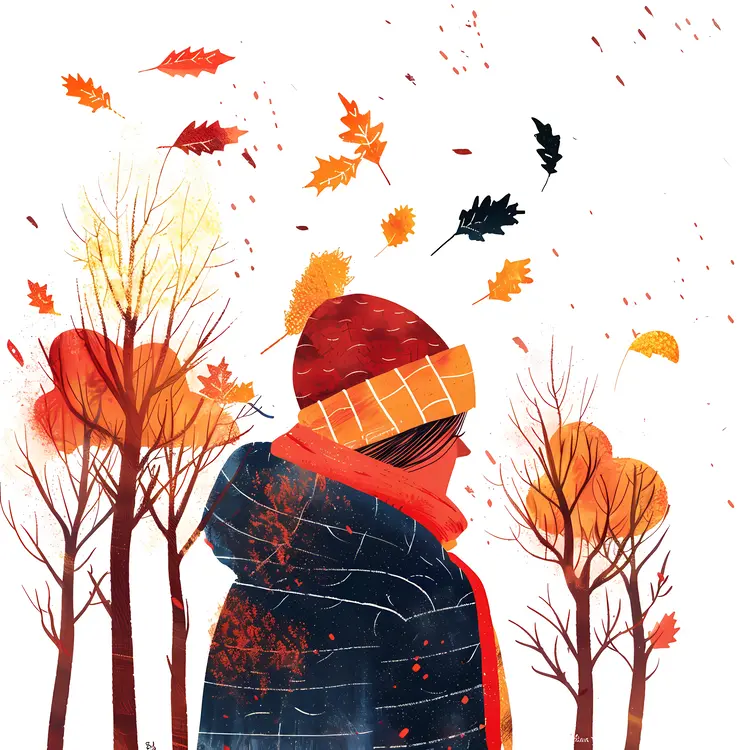 Person in Red Hat with Autumn Trees