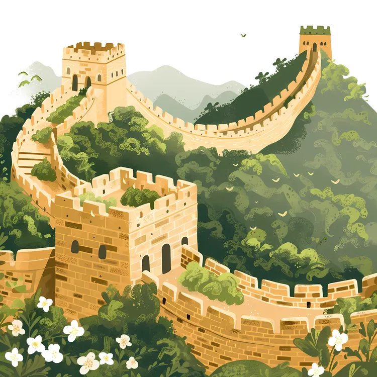 Great Wall of China with Lush Greenery