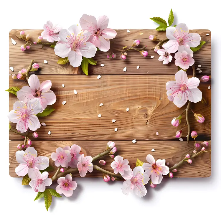Wooden Board with Cherry Blossoms