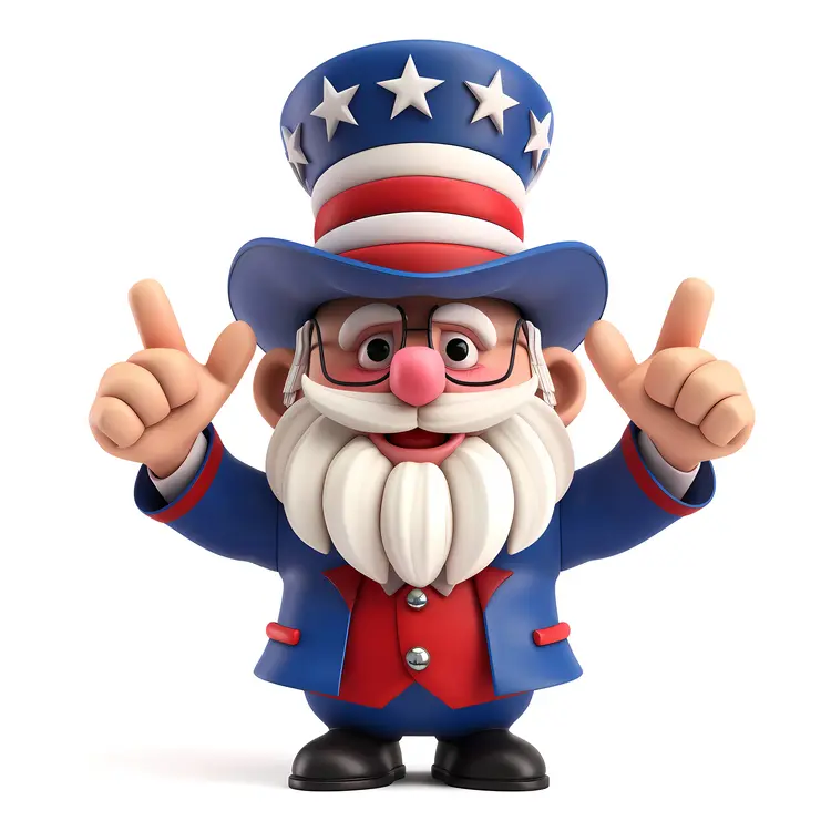 Patriotic Cartoon Character with Stars and Stripes Hat