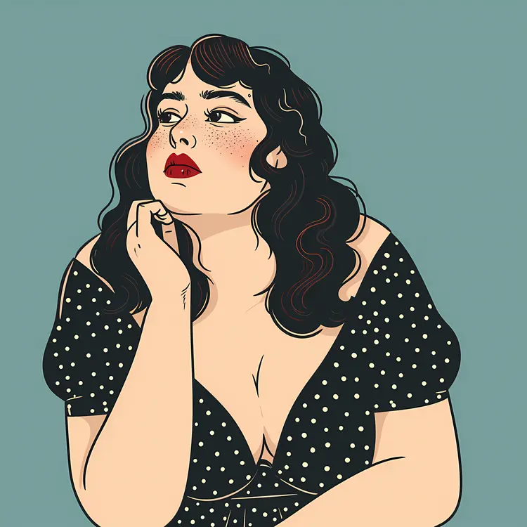Thoughtful Woman in Polka Dot Dress