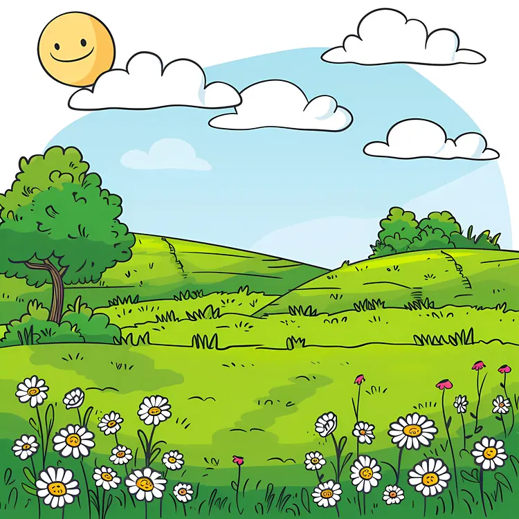 Cheerful Sunny Meadow with Flowers