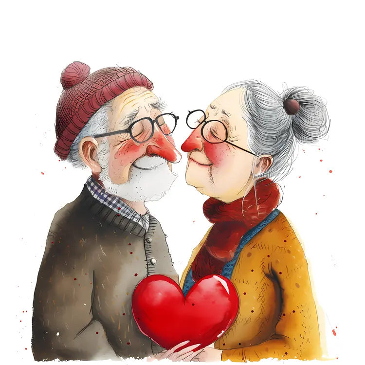 Elderly Couple Holding a Red Heart