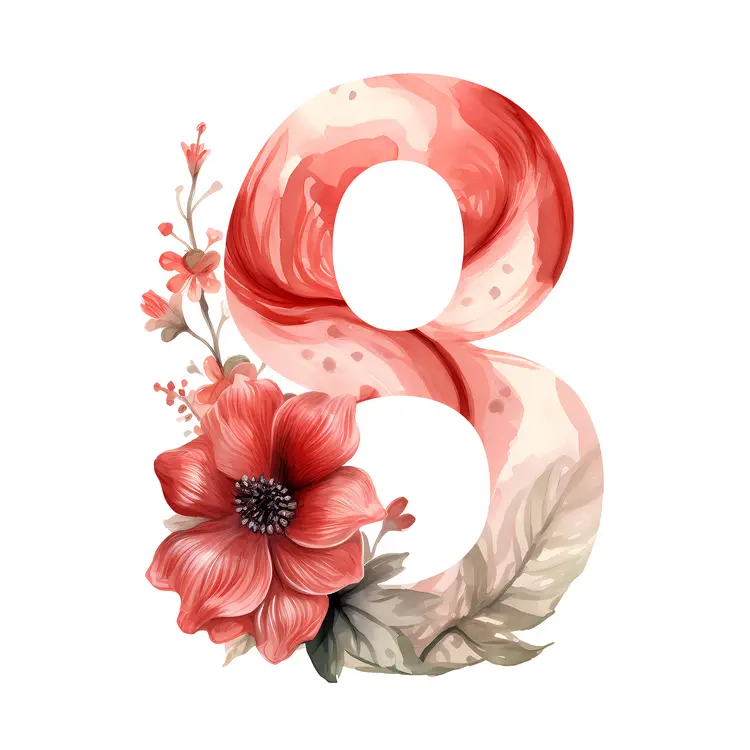 Floral Number 8 with Red Flowers