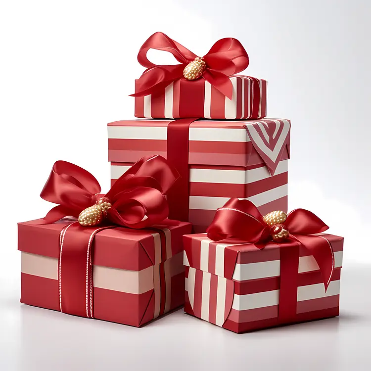 Striped Gift Boxes with Red Ribbons for Christmas
