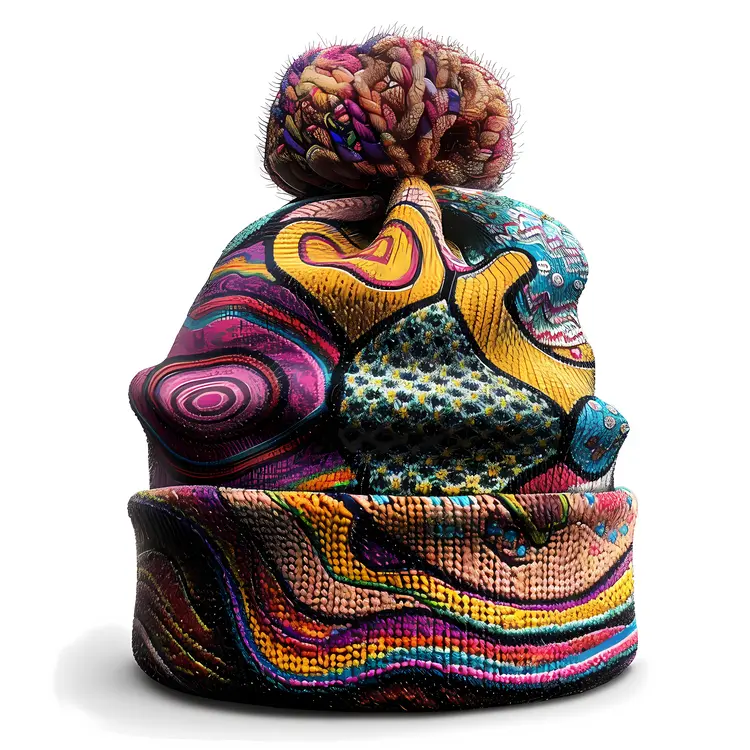 Colorful Knitted Beanie with Pom Pom
