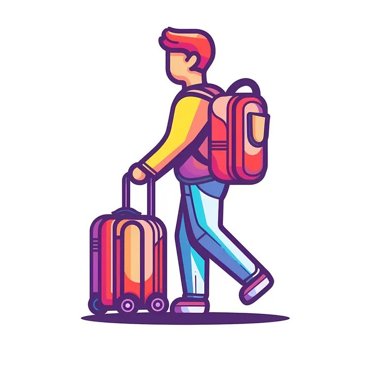 Traveler with Luggage and Backpack