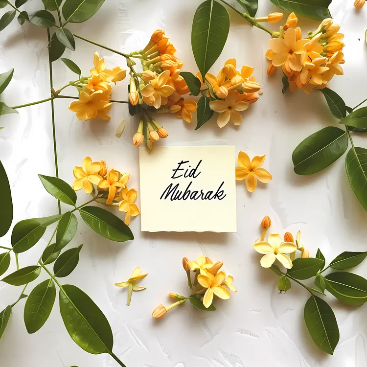 Eid Mubarak Note with Orange Flowers