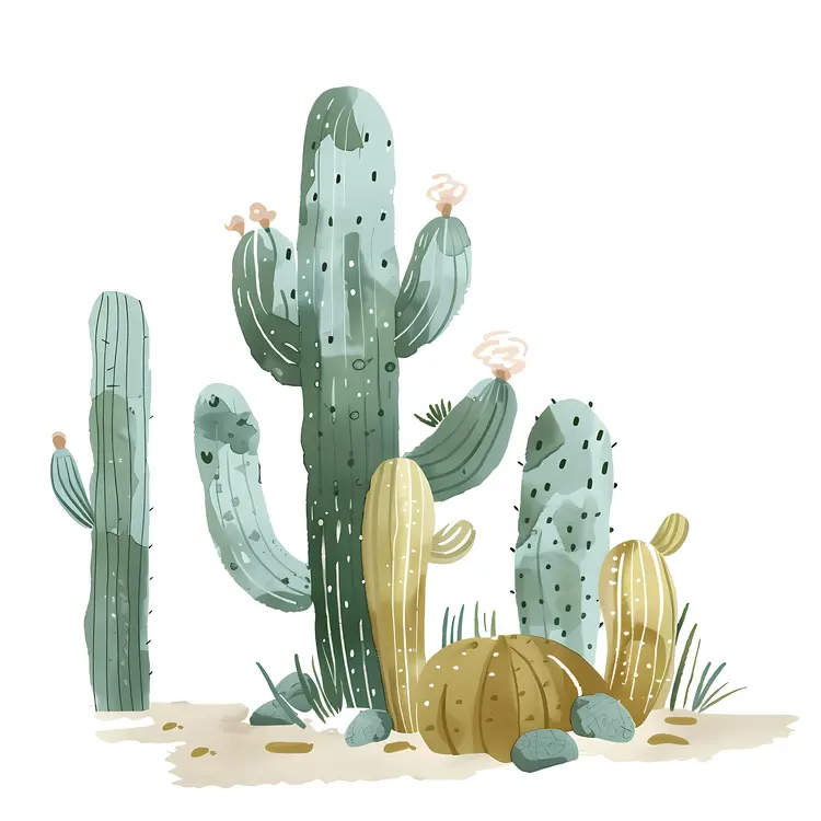Watercolor Cactus Cluster