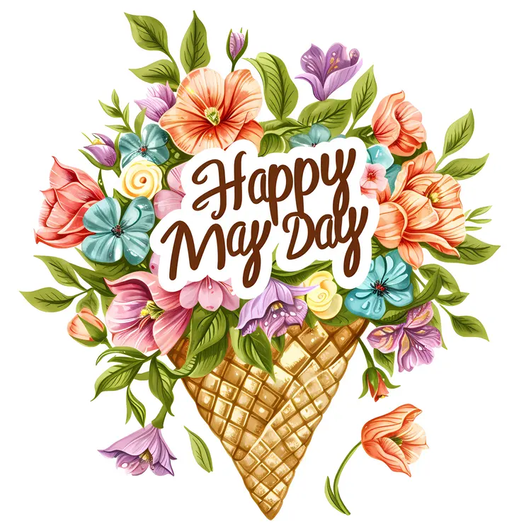 Happy May Day Floral Bouquet in Ice Cream Cone
