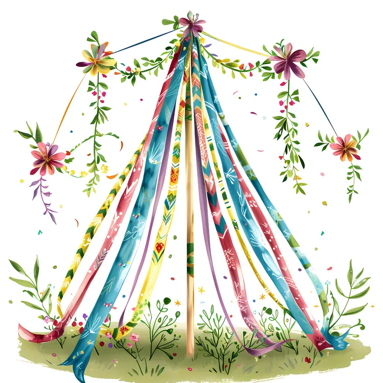 Decorated Maypole with Colorful Ribbons