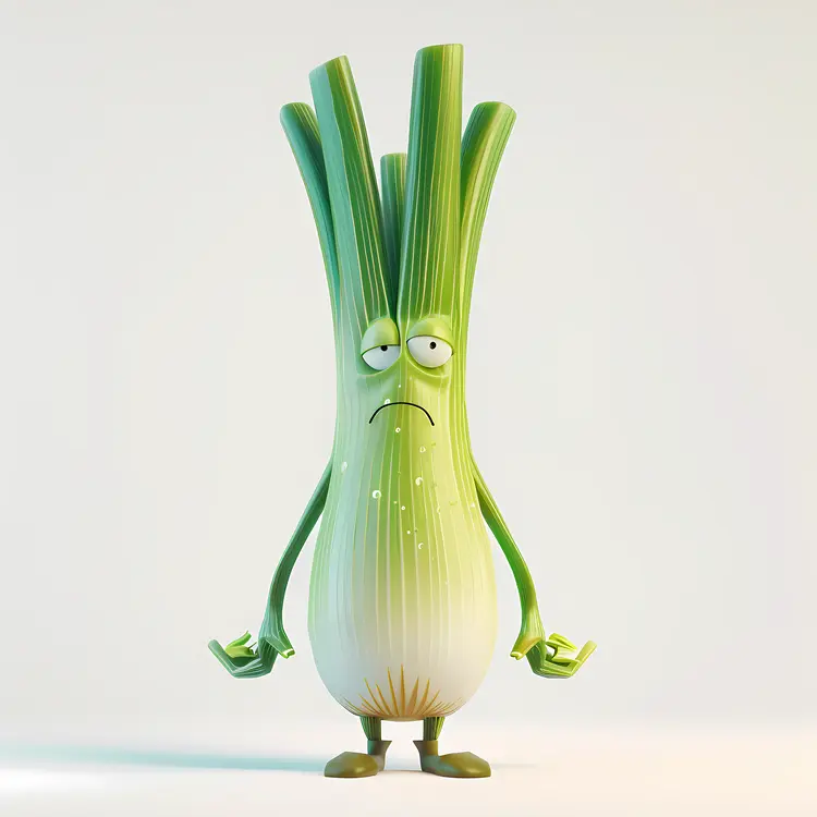 Sad Green Onion Cartoon Character